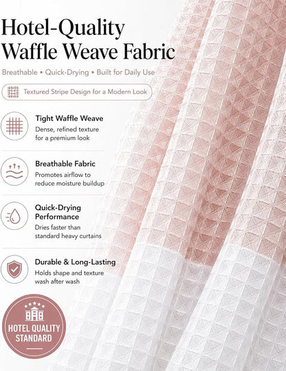 Dainty Home Ombre Waffle Weave Shower Curtain 70 x 72 Blush Textured Fabric Shower Curtain, Hotel Style Waffle Weave Bathroom Curtain, Water Resistant Polyester Ombre Shower Curtain