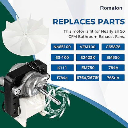 Wuzeautk Universal SM550 Bathroom Exhaust Vent Fan Motor Replacement Electric Motor Kit Fit for Nu-Tone B-roan |120V|3000 RPM|50 CFM| Replaces C65878, VFM100, C01575, 65100, EM550, EM750