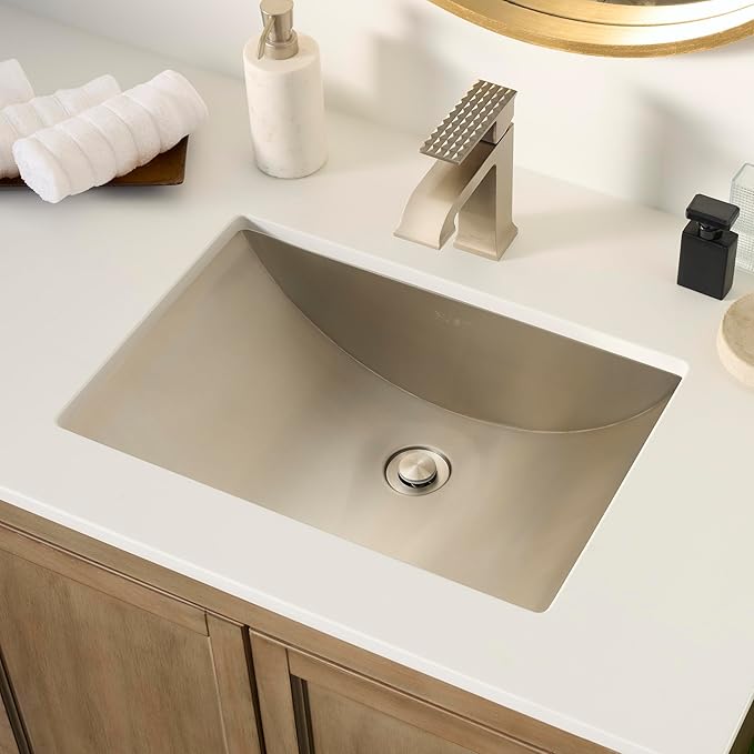 Ruvati 18 x 12 inch Rectangular Stainless Steel Bathroom Sinks -16 Gauge Stainless Steel Bathroom Sink with Brushed Finish hides scratches - Easy-to-Clean Undermount Sink - RVH6110