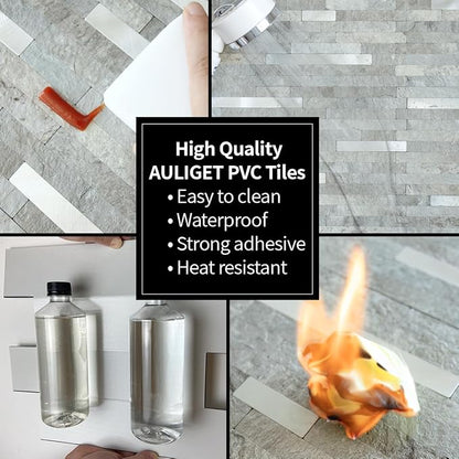 AULIGET 2 Sheets Mountain Rock Peel and Stick Backsplash, PVC Mixed Metal Gold Wall Tile Stick on Backsplash for Kitchen and Bathroom