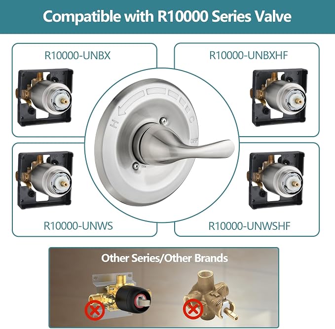 Shower Trim Kit Compatible with 13/14 Series, Shower Cover Plate with Handle, Brushed Nickel(Valve& Catridge Not Inclued)
