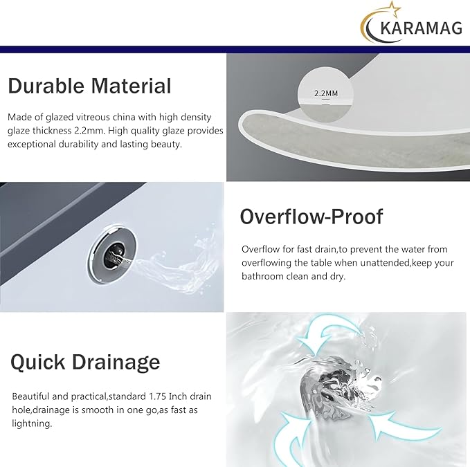 Undermount Bathroom Sink 18.7"X11.9" Inch White Rectangular Porcelain Ceramic Vanity Basin with Overflow KARAMAG