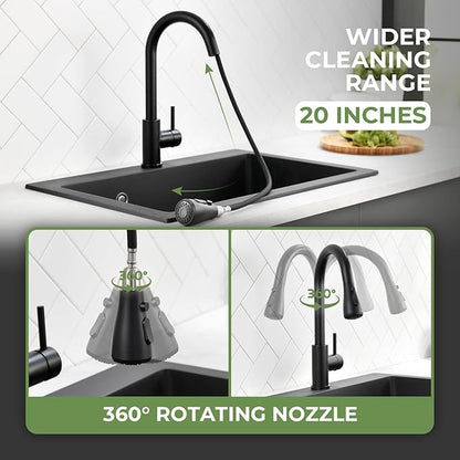 Touchless Kitchen Sink Faucet, VFAUOSIT Black Kitchen Faucet with Pull Down Sprayer Stainless Steel Motion Sensor Smart Hands-Free, Matte Black Single Hole Faucet for Bar Laundry RV Bathroom Sink