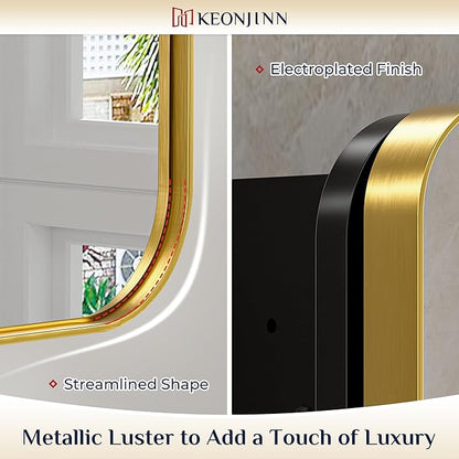 Keonjinn 48 x 32 Inch Large Gold Medicine Cabinets, Recessed Bathroom Medicine Cabinet, Dim Brushed Brass Stainless Steel Framed, Sturdy & Heavy, Stepless Adjustable Shelves, DTC Hinges, Modern