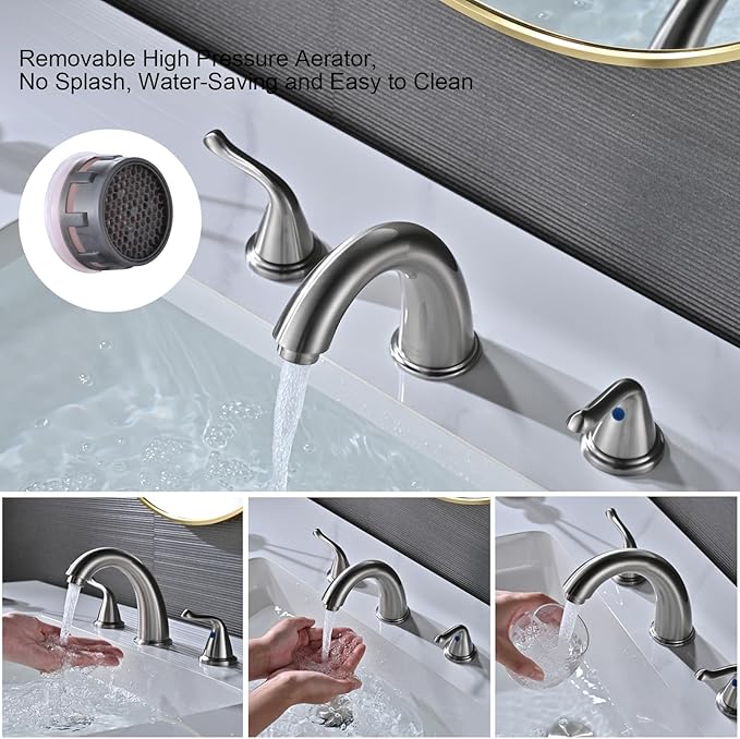 Brushed Nickel Bathroom Sink Faucets 3 Hole Widespread 8 inch for Rv Vanity Faucets for 6-12 Inch with Pop-up Drain Supply Line Made of Thickened Zinc and Metal (Brushed Nickel)