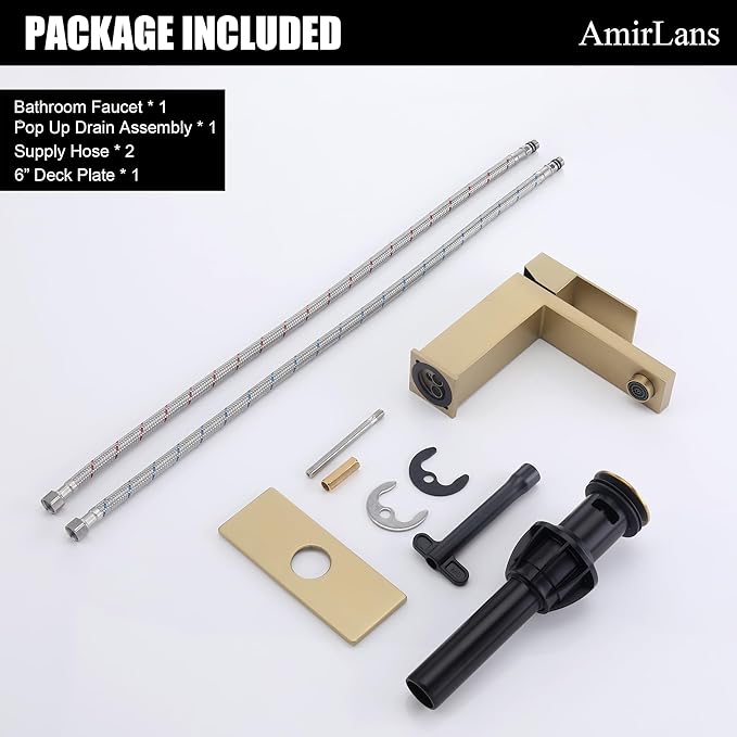 Brushed Gold Bathroom Faucets Single Hole, Single Handle Stainless Steel Faucet for Bathroom Sink with Pop Up Stopper, Gold Vanity Faucet AML-1141-BG