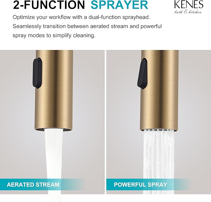 KENES Champagne Bronze Pull Down Bathroom Faucet, 8 Inch 2 Handle Widespread Bathroom Faucet 3 Hole with Pull Out Sprayer, Bathroom Vanity Faucet with Pop Up Drain & Supply Lines LJ-9068-CB