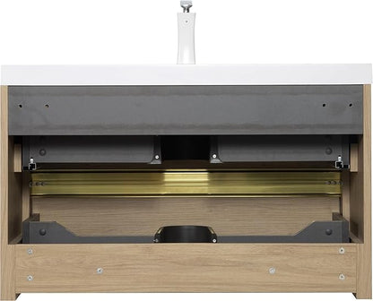 Abruzzo 36" Natural Oak Wall-Mounted Bathroom Vanity with Sink, Stone Resin Countertop & Soft-Close Drawers, Waterproof Wood Cabinet for Small Bathrooms