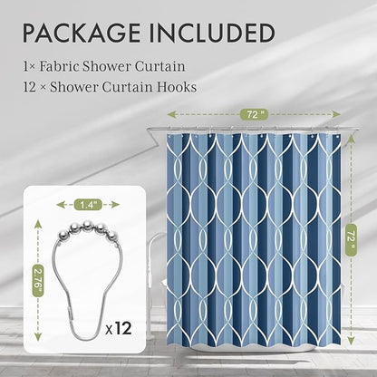 AmazerBath Shower Curtain Blue, Geometric Cloth Shower Curtain Sets with 12 Shower Curtain Hooks, Luxury Hotel Quality Washable Farmhouse Polyester Fabric Fall Bathroom Shower Curtains, 72x72 Inches