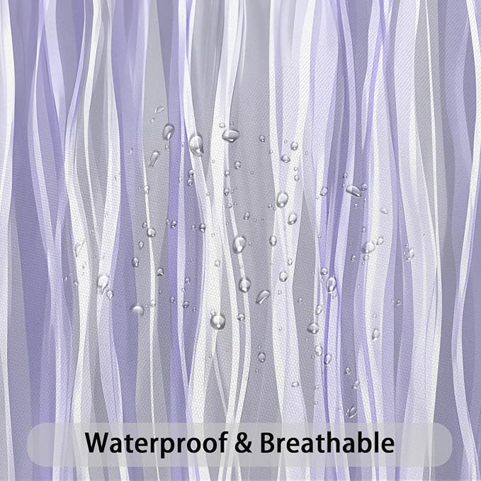 Moonslim Purple Lavender Grey Ombre Shower Curtain, Modern Wavy Abstract Striped Line Bathroom Curtain, Waterproof Fabric Bath Decor, 72 x 72 Inch
