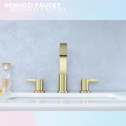 Widespread Gold Bathroom Faucet 3 Hole, Brushed Gold Vanity Faucet | 8 Inch Brushed Gold Bathroom Sink Faucet, Widespread, 360 Swivel Spout, Gold Bathroom Sink Faucet 3 Hole