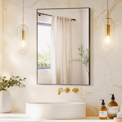 Bathroom Vanity Mirror for Wall, 20"x30" Bathroom Mirror for Over Sink | HD Shatterproof Glass, Rectangular Metal Frame, Horizontally or Vertically, Mirror for Bathroom, Living Room, Entryway(Black)