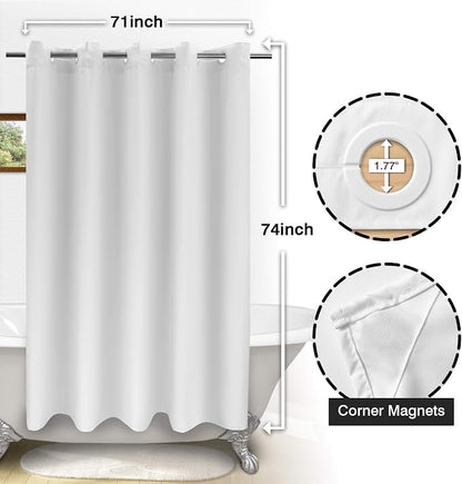 River Dream No Hook Fabric Shower Curtain TPU Lining, White, 71x74 | No Liner Required, Hotel Shower Curtain for Bathroom, Built-in Hooks & Bottom Magnets, Waterproof