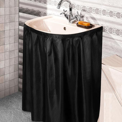 Fabric Sink Skirt Diamond Bathroom Stitch Self Stick Adhesive Waterproof Fabric Under Sink Curtain Skirt 55 x 32 Inch Adds Bathroom Storage(Black,Classic Style)