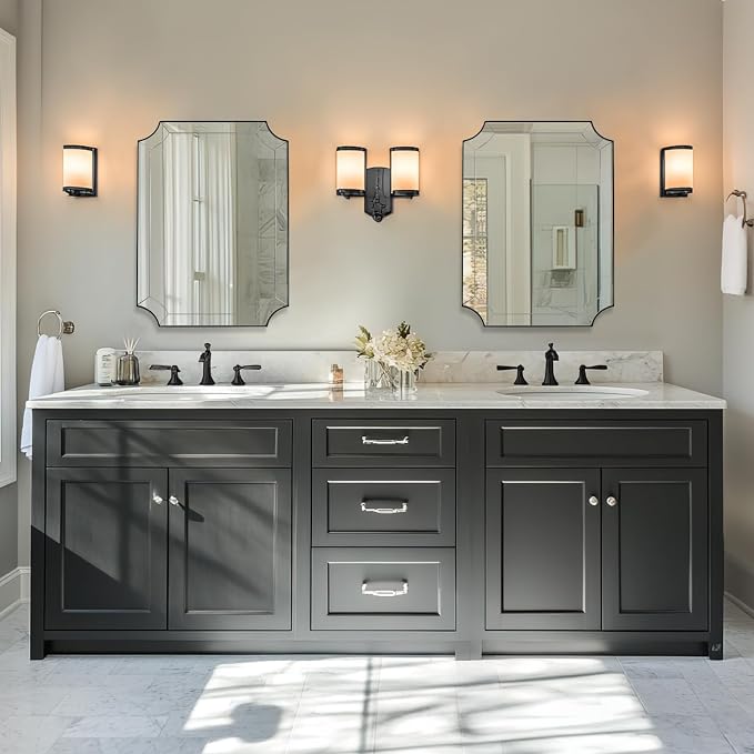 Black Scalloped Mirror, 22x30 Inch Mirror with Notched Corner | 1" Rustproof Stainless Steel Metal Frame, Minuette Glass Design, Shatterproof HD Glass, Ideal for Limited Space