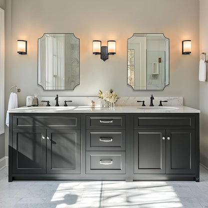 Black Scalloped Mirror, 22x30 Inch Mirror with Notched Corner | 1" Rustproof Stainless Steel Metal Frame, Minuette Glass Design, Shatterproof HD Glass, Ideal for Limited Space