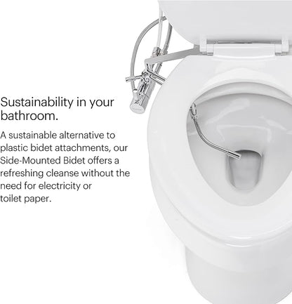 Brondell SMB-25 Side Mounted Manual Bidet Attachment for Toilet Seats with Adjustable Sprayer and Water Pressure, Thin Profile, Chrome (Dual Temperature), X-Large