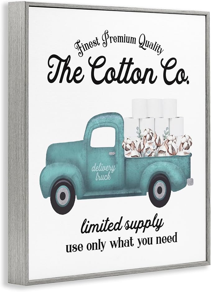 Stupell Industries 'Toilet Paper Cotton Truck', Framed Giclee Art, Gray, 16 x 20 Inches, Easy to Hang and Sturdy, Made in USA, by Lettered and Lined