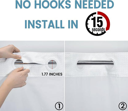 EUTXL Heavyweight No Hook Shower Curtain with Liner, White, 54x74 | Snap in Liner, Thick Waffle Fabric, Hotel Quality, Corner Magnets, Waterproof & Washable