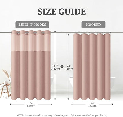72x81 Ringless Linen Textured Shower Curtain with Snap in Liner, Blush | Tall Size, 3 in 1 Shower Curtain Set, Removable Liner, Waterproof & Washable, Mesh Top Window, Durable Fabric, Easy Setup