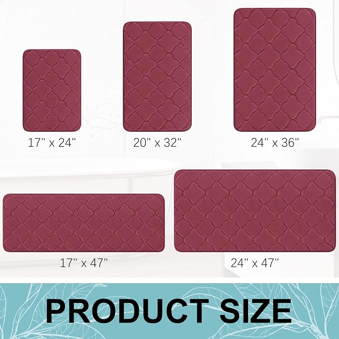 OLANLY Memory Foam Bath Mat Rug 36x24, Ultra Soft and Absorbent Bathroom Rugs, Non-Slip, Comfortable, Machine Washable Bath Carpet for Bathroom Floor, Tub, Shower and Home Decor Accessories, Burgundy