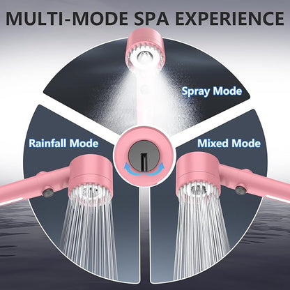 Filtered Shower Head with Handheld, High Pressure Water Flow and Multiple Spray Modes Shower Head with Filter, Power Wash for Hard Water, Showerhead with ON/OFF Switch for Pets Bath (Pink) | ON/OFF Switch,4 Spray,Built-in Power Wash,Detachable Showerhe...