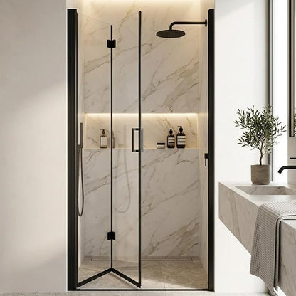 34-35.2" W x 72" H Frameless Bifold Pivot Swing Shower Door | 1/4" (6mm) Clear SGCC Tempered Glass with a space-saving folding Bathroom Door, Reversible Installation, Matte Black Finish