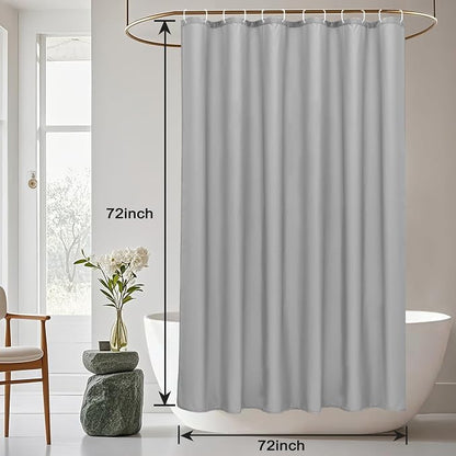 AooHome Hotel Shower Curtain Liner, Fabric Light Grey Shower Curtain with Hooks, Waterproof, 72 x 72 Inch
