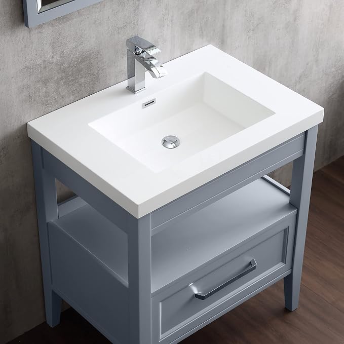 Dowell 31" Bathroom Sink,Single Bowl Vanity Basin,Rectangular Drop-In Bathroom Sink with Overflow,White-000 3122BP