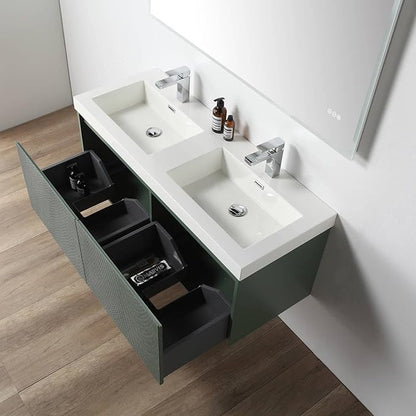 Blossom 48 Inch Double Sink Bathroom Vanity, All Wood Wall Mounted Floating Bathroom Vanity Cabinet with Acrylic Sink, Bathroom Sink Cabinet with Soft-Close Drawers, Modern Vanities, Aventurine Green