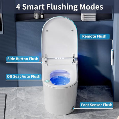 Smart Toilet with Bidet Built in, Bidet Toilet with Heated Seat and Night Light, Modern Tankless Toilet with UV for Bathroom, One Piece Toilets with Soft Close, Dryer, Foot Sensor, Auto Lid&Seat