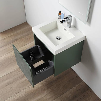 Blossom 20 Inch Bathroom Vanity with Sink, All Wood Wall Mounted Floating Bathroom Vanity Cabinet with Acrylic Sink, Bathroom Sink Cabinet w/Soft-Close Drawer, Modern Style Vanities, Aventurine Green