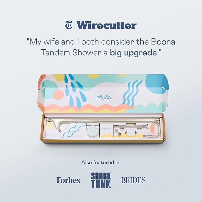 BOONA Original Tandem Shower as Seen on Shark Tank | Dual Shower Head for Couples | Max Water Pressure for Two | Easy Install (Brushed Nickel, One Showerhead)