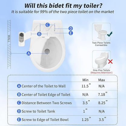 SAMODRA Non-Electric Bidet - Self Cleaning Dual Nozzle (Frontal and Rear Wash) Fresh Water Bidet Toilet Seat Attachment with Independent Adjustable Water Pressure (Pebble Gray)