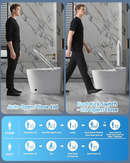 Sanyipace Smart Toilet with Built-In Tank, Heated Seat, Self-Cleaning Nozzle for Feminine Hygiene, ADA Comfort Height Elongated One Piece Toilet with Bidet, LED Fahrenheit Display, Soft Close Lid