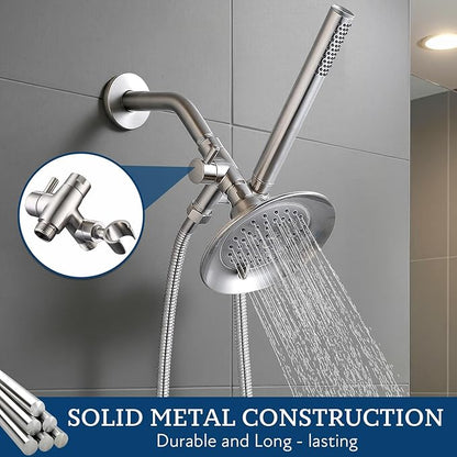 G-Promise Solid Metal Shower Head Diverter with Holder 3-Way | Spray Separately or Both, Adjustable-Angle Bracket, Anti-Leak, Smooth Knob Switch, Easy Install, Universal Replacement Part
