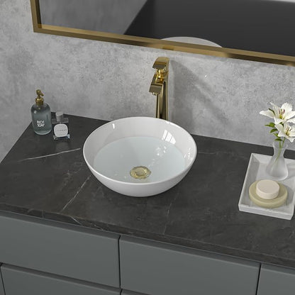 Sarlai Vessel Sink Round - 13"x13" Modern Small Bathroom Sink Round Bowl Above Counter White Porcelain Ceramic Bathroom Vessel Vanity Sink Art Basin
