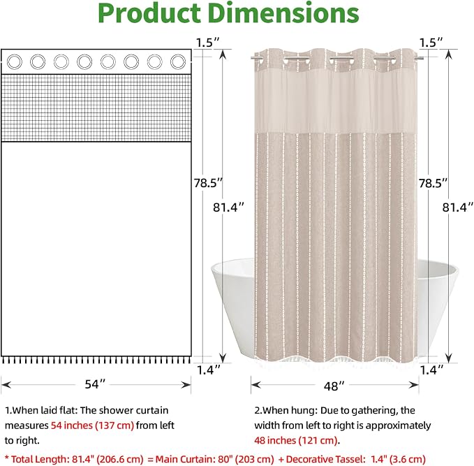 eachope No Hook Stall Shower Curtain with Snap-in Fabric Liner - 54x80 Heavy-Duty Linen Textured Striped Design,Narrow Rustic Modern Farmhouse Bohemian Bathroom Curtain,Water-Repellent,Tan/Taupe | 330GSM Heavy-Duty Linen Textured Striped Design,Narrow ...