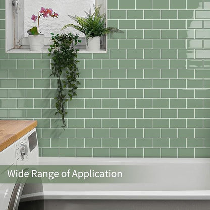 10-Sheet Thick Peel and Stick Kitchen Backsplash Tiles(Green,12"×12") | 3D Subway Waterproof Self-Adhesive Wall Tile Stick on Backsplash for Kitchen and Bathroom
