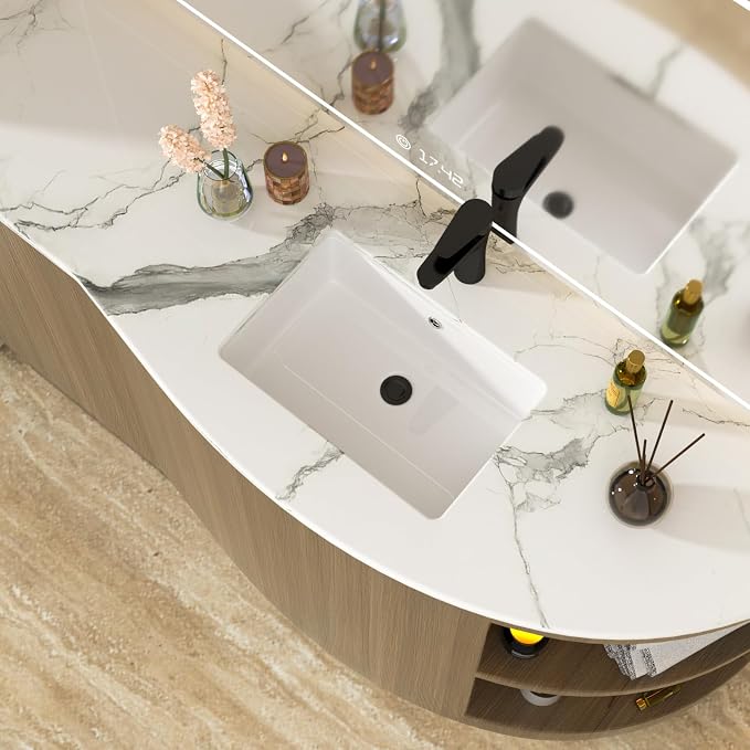 White Undermount Bathroom Sink 18.1"x12.4"Ceramic Basin | Modern Porcelain Under Counter Bathroom Vanity Sink, Interior Bowl 16.3"x 10.6", Rectangular Undermount Basin with Overflow