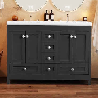 48" Bathroom Vanity with Sink, Large Space Bathroom Double Sink with 2 Door & 6 Drawer, Vanity Sinks for Bathrooms, Black, 47.3" × 19.7" × 35.5"