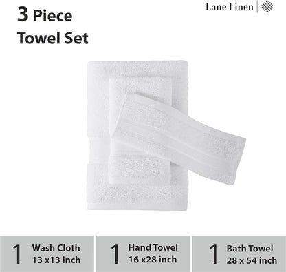LANE LINEN Bath Towel Set 100% Cotton 3 Piece Soft Absorbent - White | Oeko-Tex Bath Towels - Zero-Twist Cotton, Terry Weave Comfort, Long-Lasting Comfort, Hotel-Style Look, Machine Washable