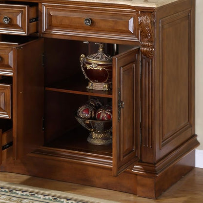 HYP-0904-T-UIC-38-R Travertine Top Off Center Single Right Side Sink Bathroom Vanity with Cabinet, 38"