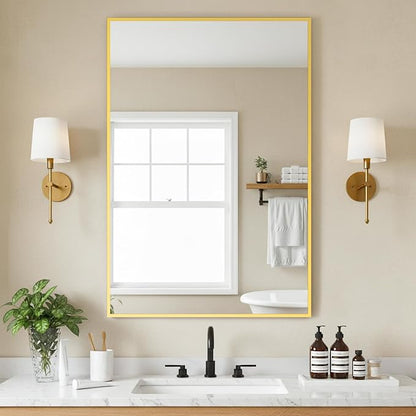 FICTOR Bathroom Vanity Mirror for Over Sink, 24" x 36", Gold | Anti-Rust Frame, Shatterproof Tempered Glass, Vertical/Horizontal Wall Mounted Mirror for Bedroom, Entryway, Living Room