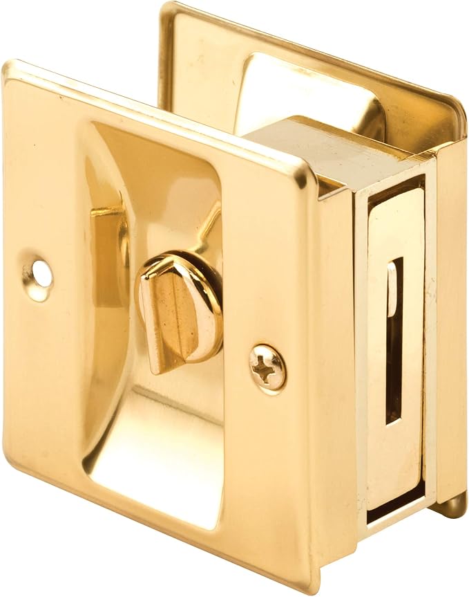 Prime-Line N 6771 Pocket Door Privacy Lock with Pull, Brass | Replace Old or Damaged Locks, Quick and Easy Installation, Single Pack