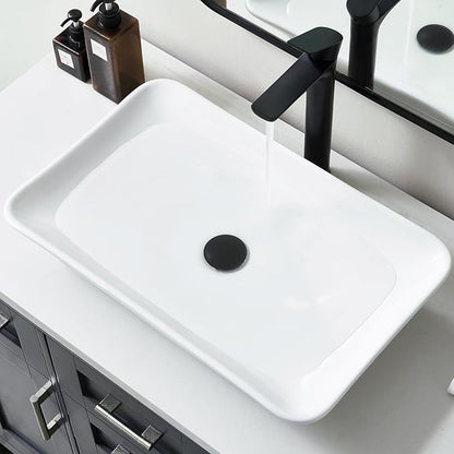 24*15 Inch Glossy White Modern Art Countertop Bathroom Vessel Sink, Decorative-Functional Ceramics Rectangle Vessel Sinks, Elegant Above Counter Large Washbasin Bowl for Bathroom Vanity, RVs