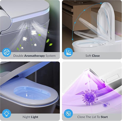 Smart Toilet with Bidet Built In, Heated Seat, Warm Water Wash & Dryer, Tankless Bidet Toilet with Foot Sensor & Night Light, Auto Open/Close Lid & Flush, Wireless Remote, 1.26GPF Water-Saving Design