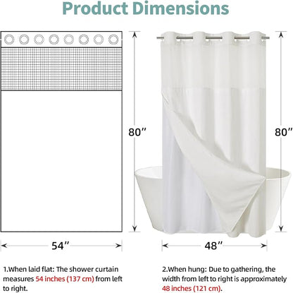 eachope No Hook Waffle Shower Curtain with Snap-in Liner, 54x80 Inch, Cream | 230GSM waffle weave fabric, waterproof liner set with 2 bottom magnets, mesh window, washable, for shower stalls or bathrooms