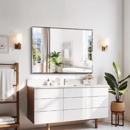 CILIBER Beveled Mirror, 30x40 Large Frameless Bathroom Mirrors for Wall, 3mm Tempered Glass Rectangle Vanity Mirror with Beveled Edge, Crystal-Clear, Hangs Horizontally or Vertically