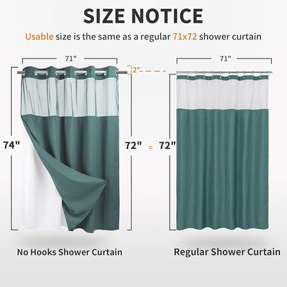 River Dream Heavyweight Waffle No Hook Shower Curtain with Liner,Teal,71x74 | Dotted Waffle,Snap-in Liner,Heavy Duty,Quick Dry,Mesh Top Window,With Bottom Magnets,Hotel-Grade,Washable,Standard Size